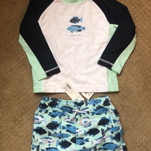 Janie & Jack Fish 18-24Mo swim trunks & rash guard